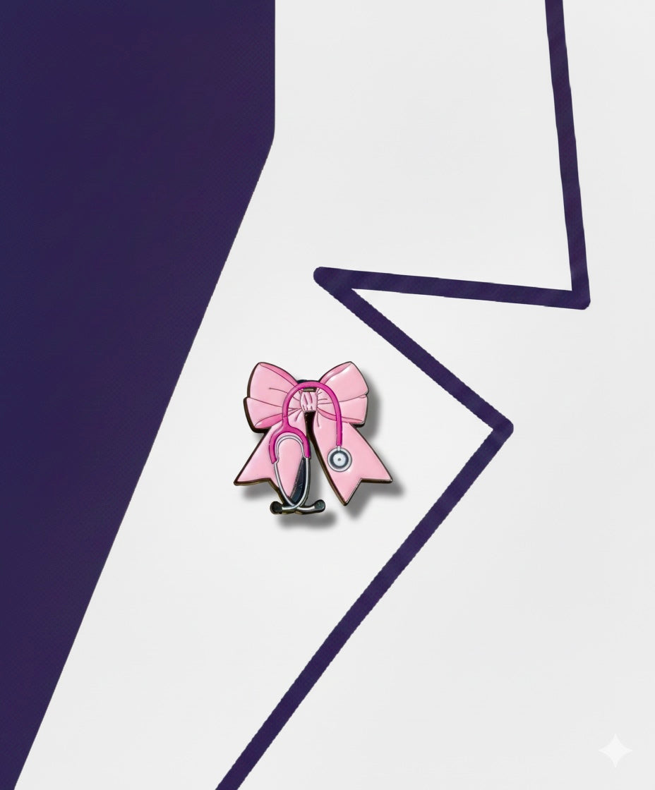 pink stethoscope and bow pin