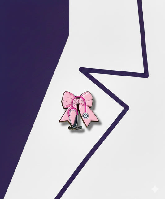 pink stethoscope and bow pin